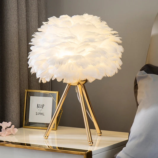 ROMANTIC FEATHER TABLE LAMP| MODERN BEDSIDE & DECOR LIGHT